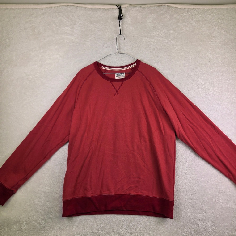 Lands End Mens XL Red Crewneck Sweatshirt Raglan Sleeve V-Stitch Pullover 4354